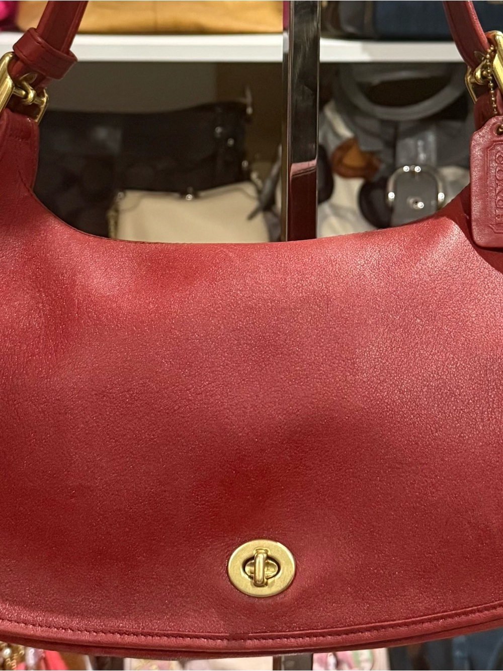 Coach Crescent Hobo Rare Vintage in Red Shoulder Bag with Gold Hardware